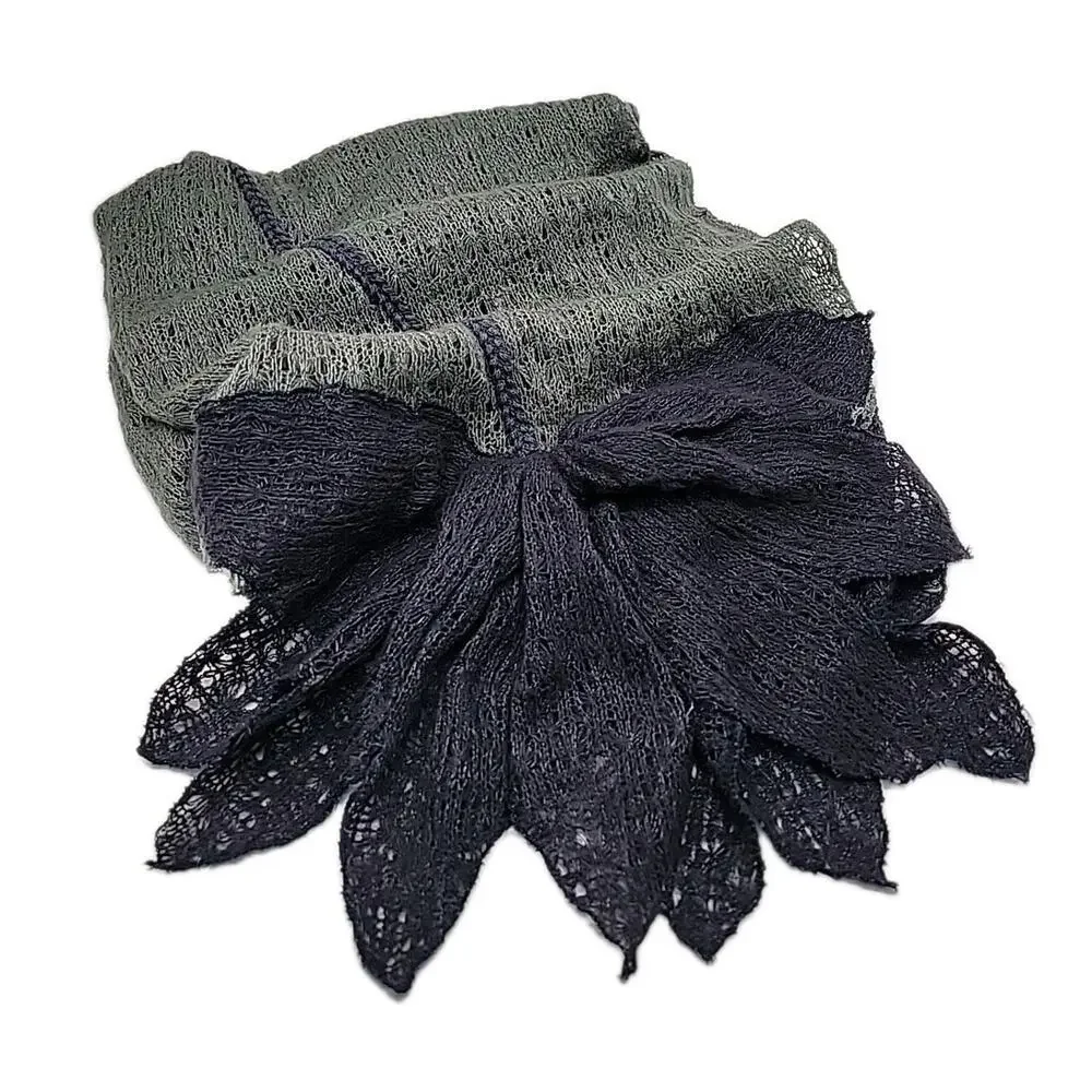 MADISON 88 Blue & Gray Fine Knit Scarf Wearable Art Flower Bow Soft Cottage Core